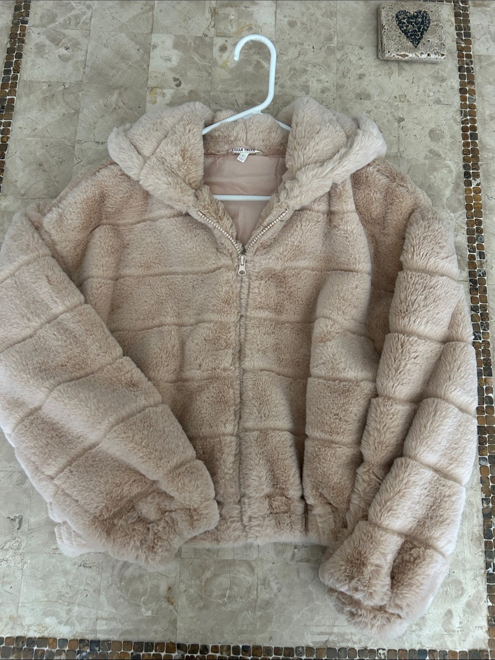 NWOT Stella Tweed Faux Fur Hooded Jacket - Cream Women’s Size S
